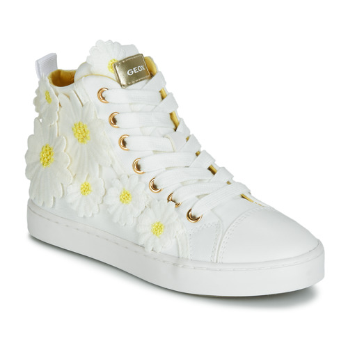 Sapatos Rapariga Sapatilhas de cano-alto Geox JR CIAK GIRL Branco / Flor / Amarelo