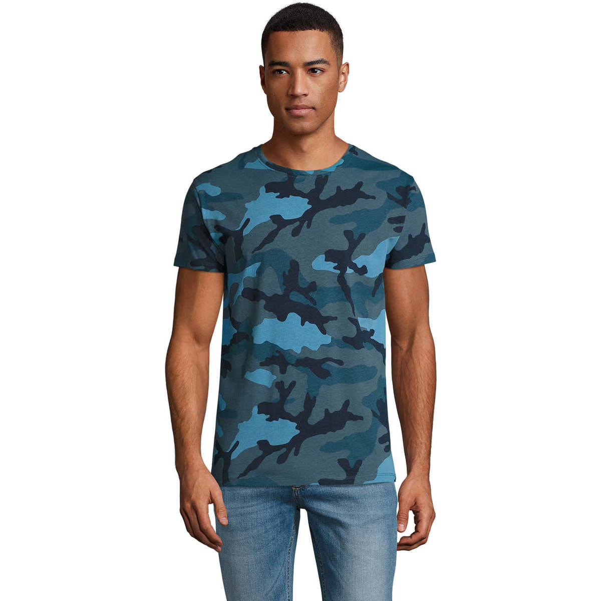 Textil Homem T-Shirt watercolour-print curtas Sols CAMOUFLAGE DESIGN MEN Azul