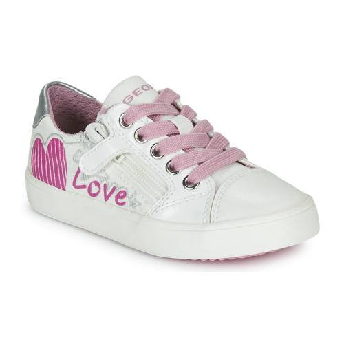 Sapatos Rapariga Sapatilhas Geox J GISLI GIRL Branco / Rosa / Prateado