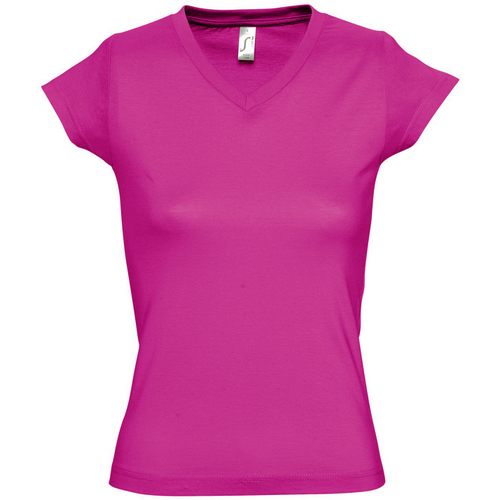 Textil Mulher T-Shirt mangas curtas Sols MOON COLORS GIRL-camiseta mujer cuello pico -  100% algodón Violeta