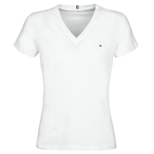 Textil Mulher T-Shirt mangas pentru Tommy Hilfiger HERITAGE V-NECK TEE Branco