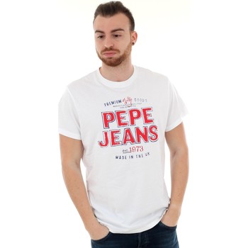 Textil Homem T-Shirt mangas curtas Pepe Alberta jeans PM506379 NICHOLAS - 802 OPTIC WHITE Branco