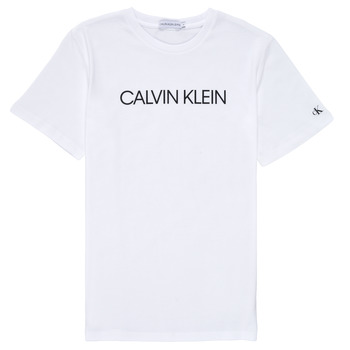 Textil Rapaz T-Shirt mangas curtas Calvin Klein Jeans INSTITUTIONAL T-SHIRT Branco
