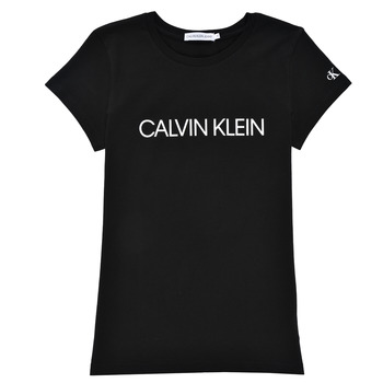 Textil Rapariga T-Shirt mangas curtas Calvin Klein Jeans INSTITUTIONAL T-SHIRT Preto