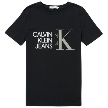 Textil Rapaz T-Shirt mangas curtas Calvin Klein K60K606381 XA4 HYBRID LOGO FITTED T-SHIRT Preto
