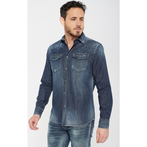 Textil Homem Camisas mangas comprida Alto: 6 a 8cm Camisa em ganga JUANITO Azul