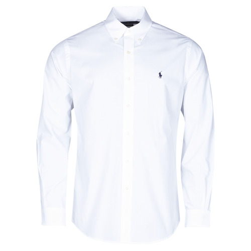 Textil Homem Camisas mangas comprida Camisa Polo Tommy Hilfiger Reta Logo Laranja CHEMISE AJUSTEE EN POPLINE DE COTON COL BOUTONNE  LOGO PONY PLAY Branco