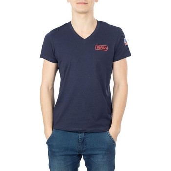 Textil Homem T-shirts e Pólos Nasa BASIC FLAG V NECK Azul