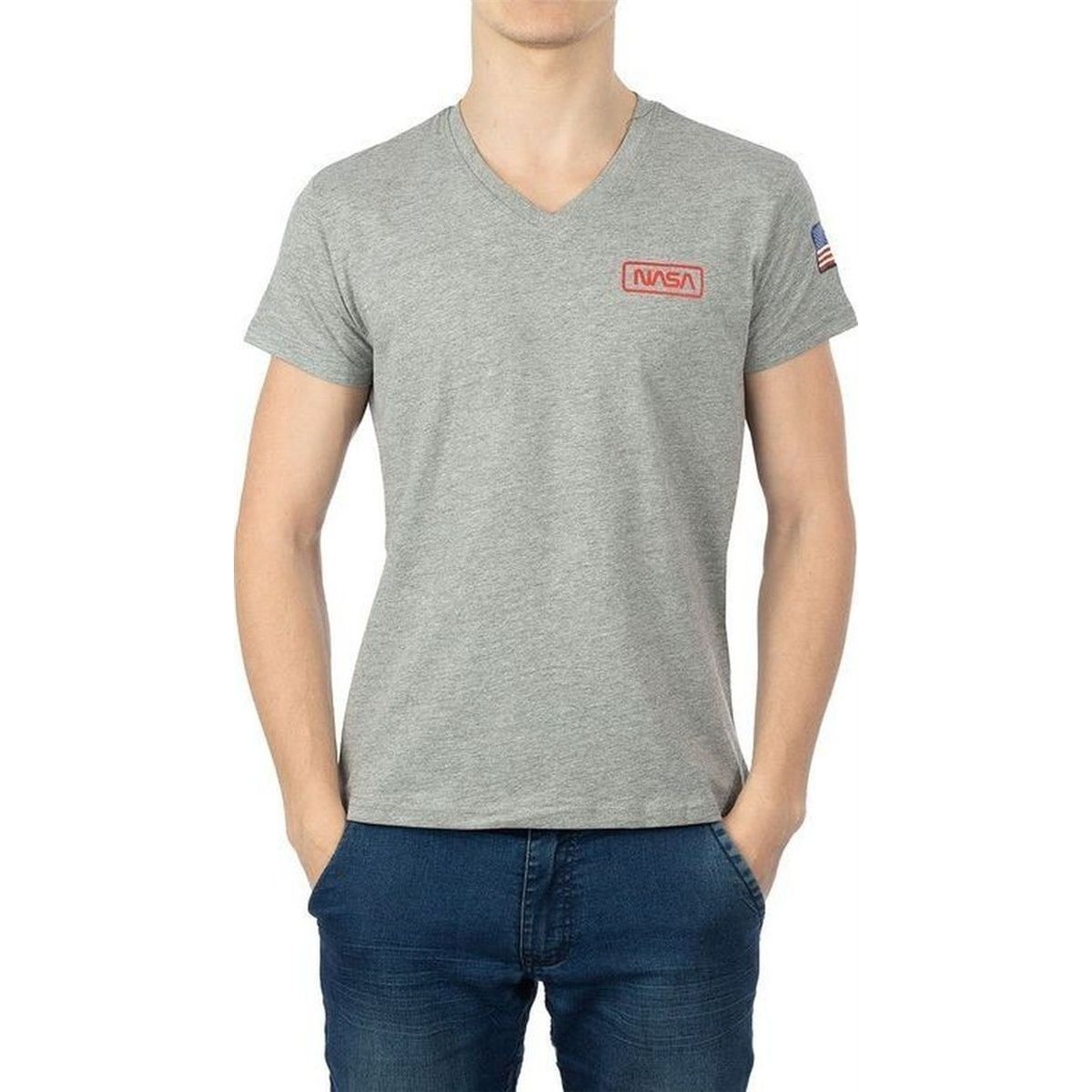 Textil Homem T-shirts e Pólos Nasa BASIC FLAG V NECK Cinza
