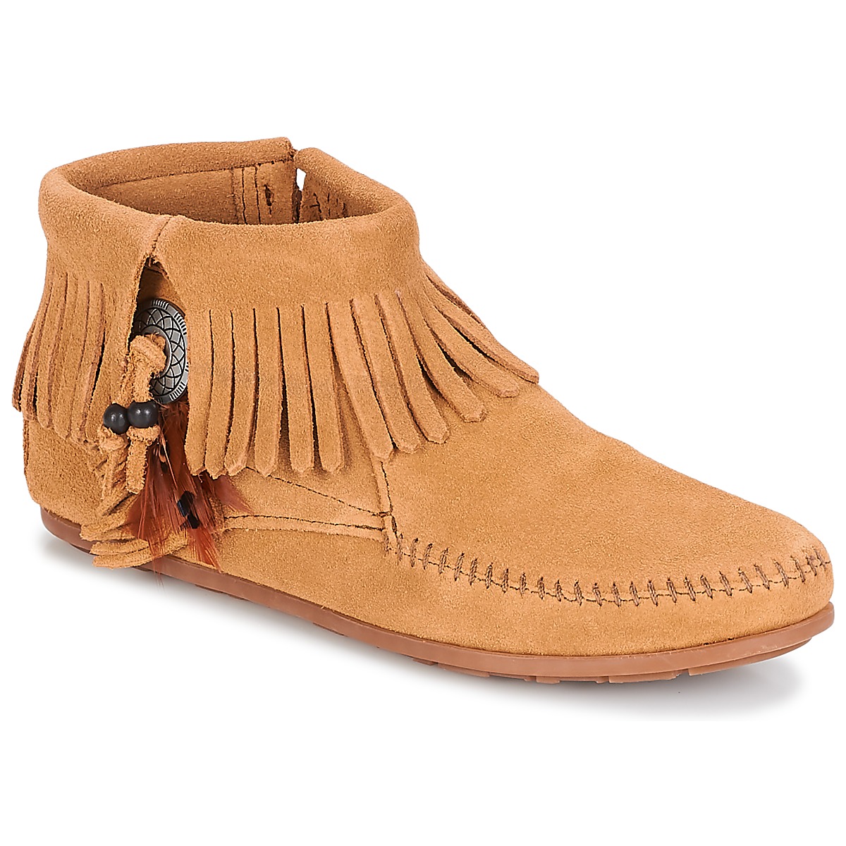 Sapatos Mulher Botas baixas Minnetonka CONCHO FEATHER SIDE ZIP BOOT Camel