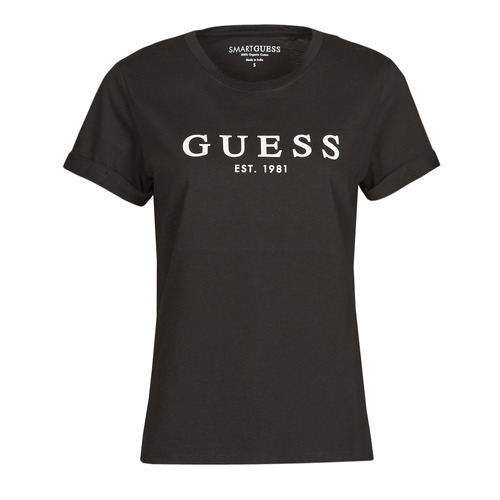 Textil Mulher T-Shirt mangas curtas Guess with ES SS Guess with 1981 ROLL CUFF TEE Preto