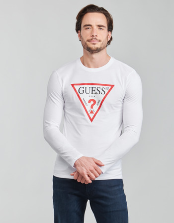 Textil Homem T-shirt mangas compridas Guess CN LS ORIGINAL LOGO TEE Branco