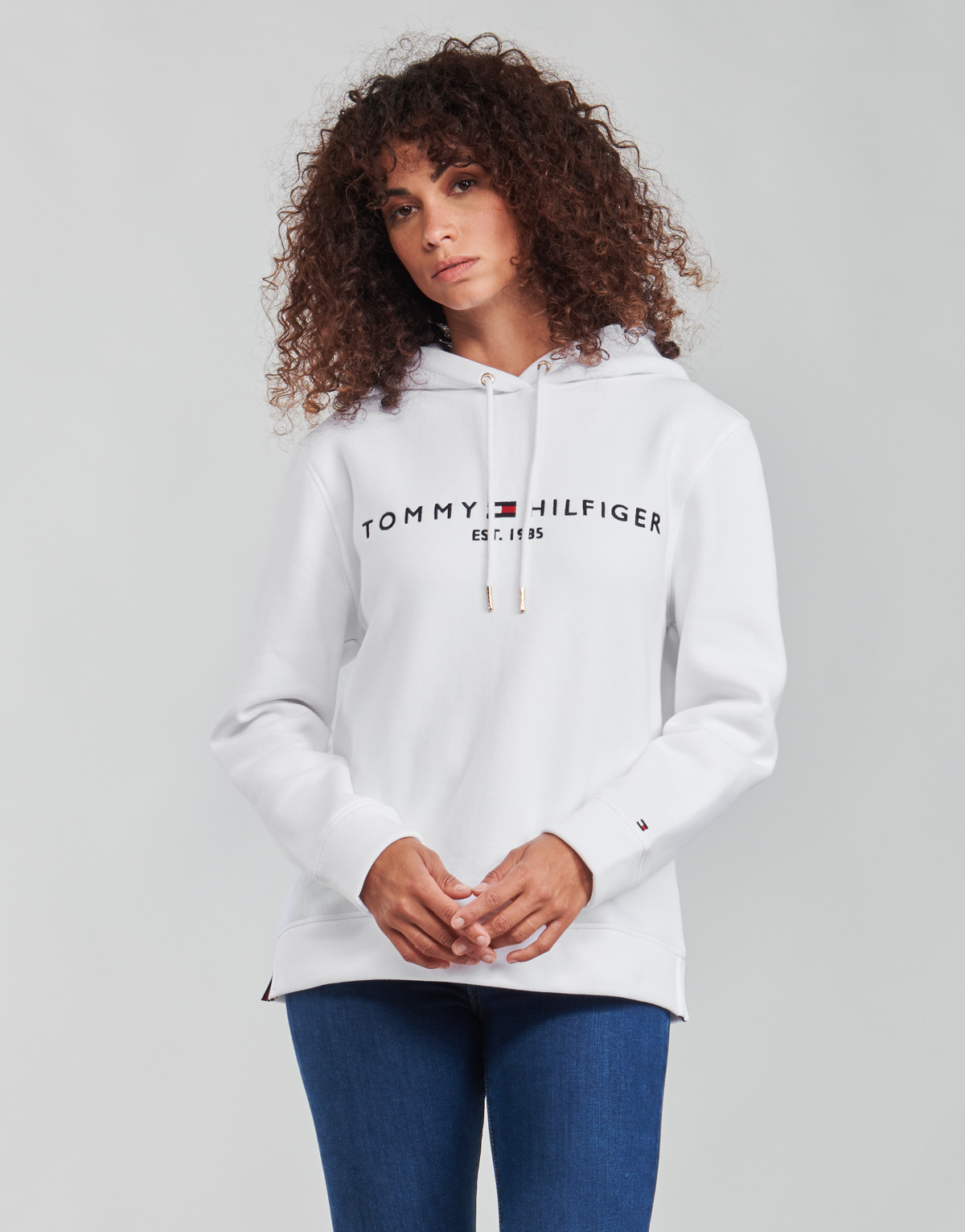 Textil Mulher Tommy Hilfiger logo embossed organic cotton sweatshirt HERITAGE HILFIGER HOODIE LS Branco