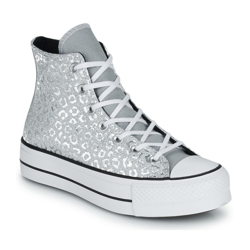 Sapatos Mulher Sapatilhas de cano-alto Converse CHUCK TAYLOR ALL STAR LIFT AUTHENTIC GLAM HI Prata / Branco