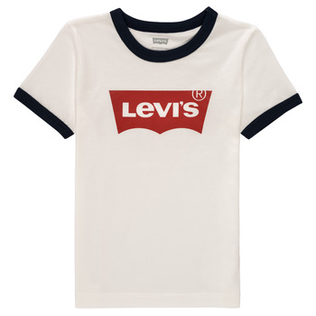 Textil Rapaz distorted logo T-shirt Levi's BATWING RINGER TEE Branco / Preto