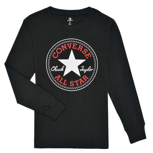 Textil Rapaz T-shirt embroidered mangas compridas Converse CHUCK PATCH LONG SLEEVE TEE Preto