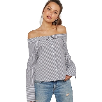 Textil Mulher Tops / Blusas Only Blusa Off Shoulders Bambi - Bright White Night Sky Azul