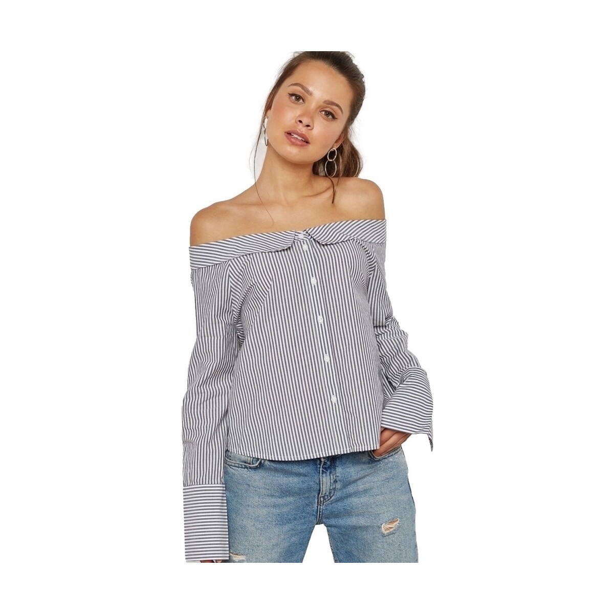 Textil Mulher Tops / Blusas Only Blusa Off Shoulders Bambi - Bright White Night Sky Azul