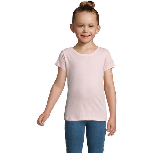 Textil Criança T-Shirt mangas curtas Sols CHERRY Rosa-CAMISETA NIÑA 100% algodón semi-peinado Ringspun Rosa