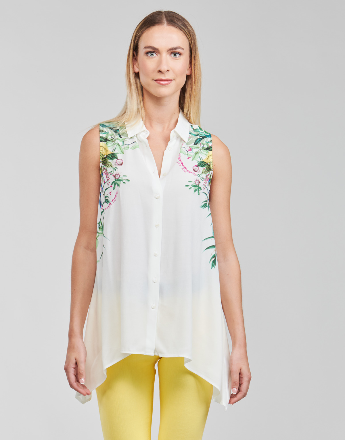 Textil Mulher Tops / Blusas Desigual FILADELFIA Branco / Verde