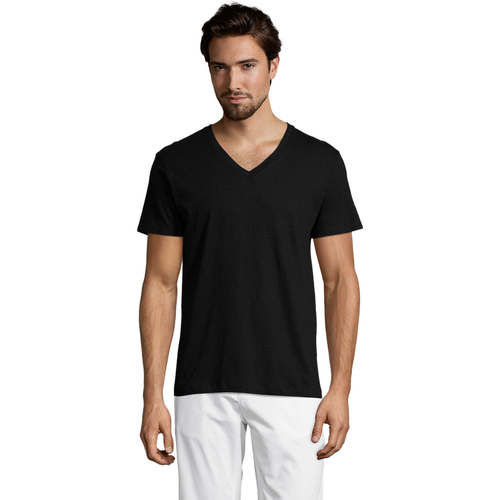 Textil Homem T-Shirt button-up mangas curtas Sols Master camiseta hombre cuello pico Preto