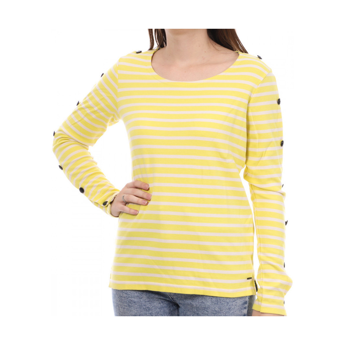 Textil Mulher Pullover construction with long sleeves and elasticized cuffs  Amarelo
