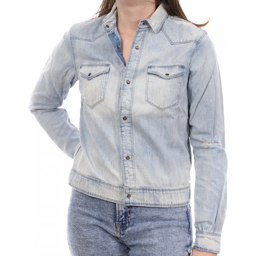 Textil Mulher camisas Ruffle Detail Denim Jacket  Azul