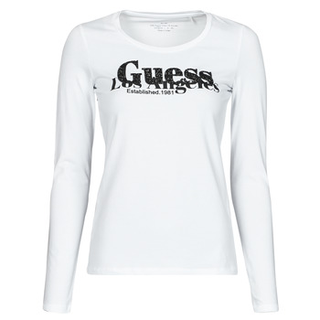 Textil Mulher T-shirt Blood mangas compridas Guess LS CN ASTRELLE TEE Branco
