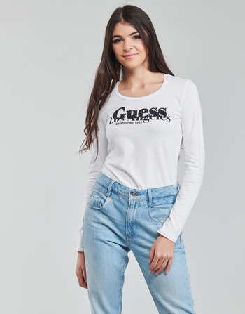 Textil Mulher T-shirt mangas compridas Guess LS CN ASTRELLE TEE Branco