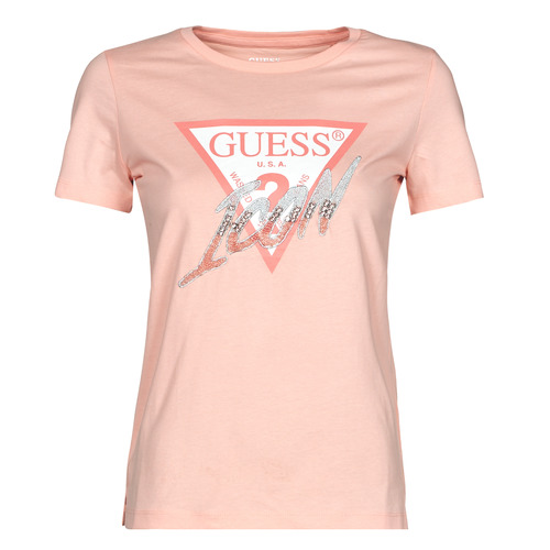 Textil Mulher T-Shirt mangas curtas Guess stage SS CN ICON TEE Pêssego