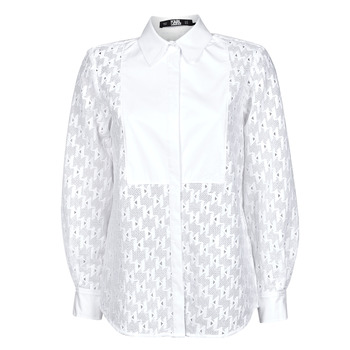 Textil Mulher camisas Karl Lagerfeld KL MONOGRAM LACE BIB SHIRT Branco