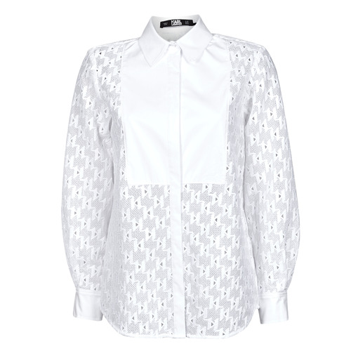 Textil Mulher camisas Karl Lagerfeld KL MONOGRAM LACE BIB SHIRT Branco