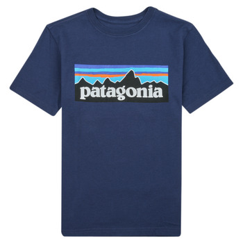 Textil Criança T-Shirt mangas curtas Patagonia BOYS LOGO T-SHIRT Marinho
