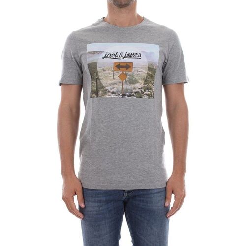 Textil Homem T-shirts e Pólos Jack & Jones 12138454 SUMMER TEE-LIGHT GREY MELANGE Cinza