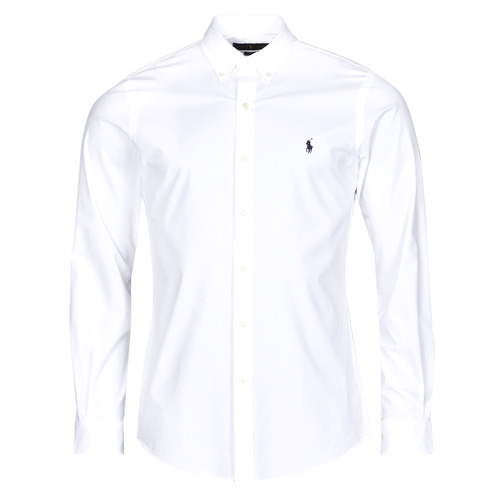 Textil Homem Camisas mangas comprida Chemise Cintree Slim Fit En Oxford Leger Type Chino Col Boutonne ZSC11B Branco