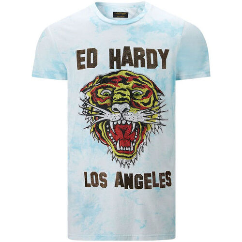 Textil Homem T-Shirt mangas curtas Ed Hardy Los tigre t-shirt turquesa Azul