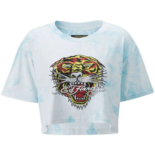 Textil Mulher T-shirts e Pólos Ed Hardy Los tigre grop top turquesa Azul