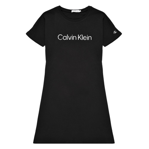 Textil Rapariga Vestidos curtos Calvin Klein Jeans INSTITUTIONAL SILVER LOGO T-SHIRT DRESS Preto