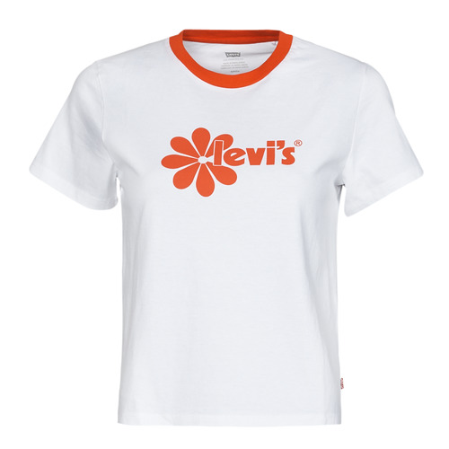 Textil Mulher T-Shirt mangas froms Levi's GRAPHIC JORDIE TEE Logo / Margarida / Branco / Laranja