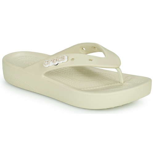 Sapatos Mulher Chinelos Crocs White Classic Platform Flip W Bege