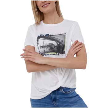 Textil Mulher T-Shirt mangas curtas Pepe strap-detail jeans  Branco