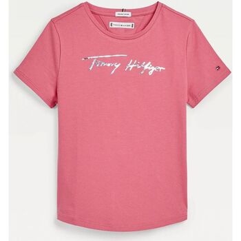 Textil Rapariga T-shirts e Pólos Tommy Hilfiger KG0KG06301T SCRIPT TEE-XIW Rosa