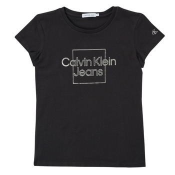 Textil Rapariga T-Shirt mangas curtas Calvin Klein Jeans METALLIC BOX SLIM FIT T-SHIRT Preto