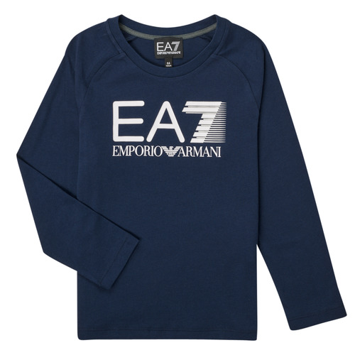 Textil Rapaz T-shirt mangas compridas Ea7 Emporio Armani zip-fastening velvet hoodie Schwarz 6LBT54-BJ02Z-1554 Marinho
