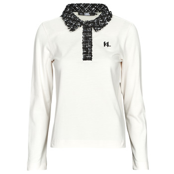 Textil Mulher Polos mangas compridas Karl Lagerfeld LONG SLEEVE BOUCLE POLO Bege / Preto