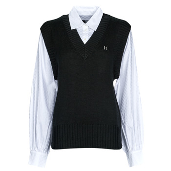 Textil Mulher camisolas Karl Lagerfeld KNIT VEST W/ POPLIN SHIRT Preto / Branco