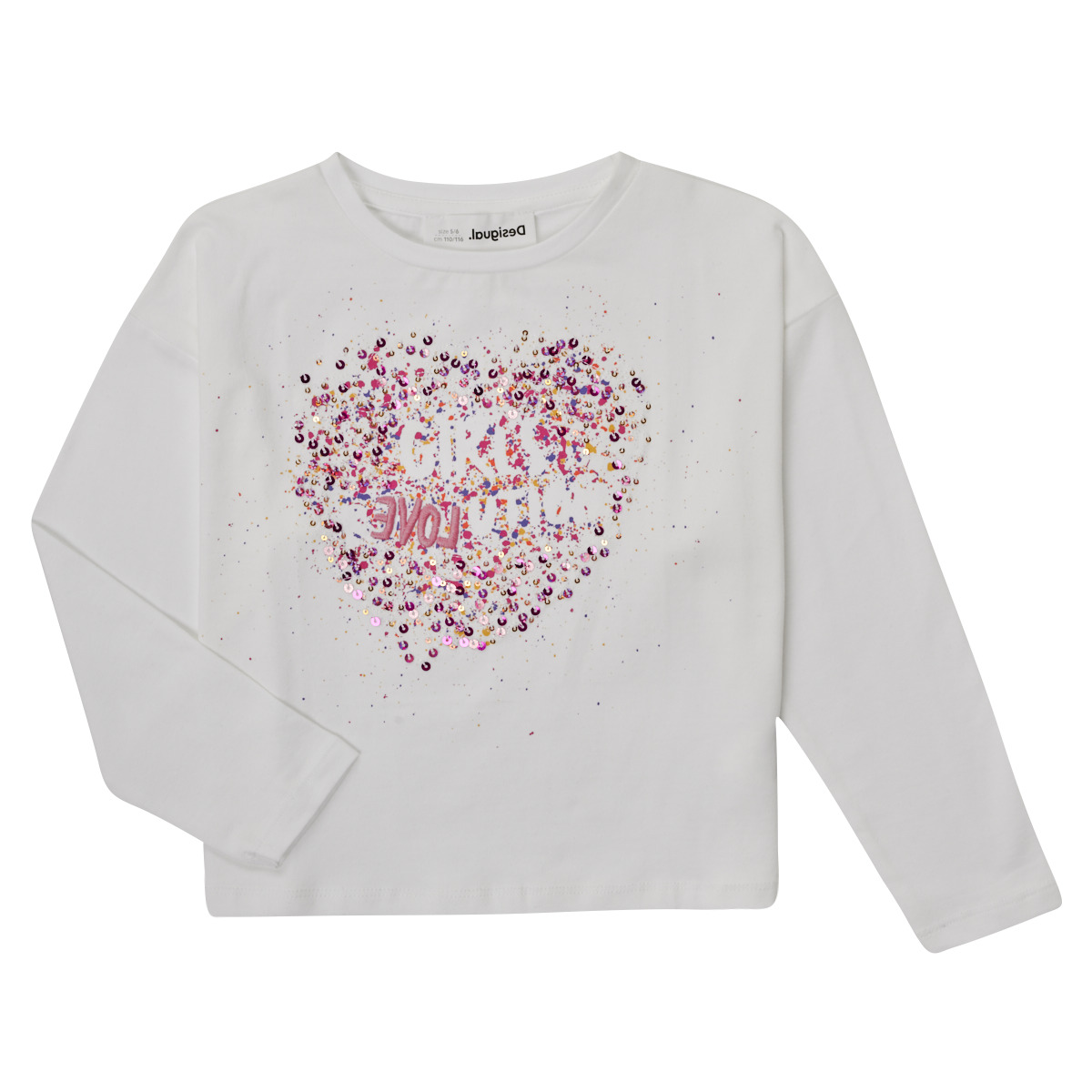 Textil Rapariga T-shirt mangas compridas Desigual ALBA Branco / Rosa