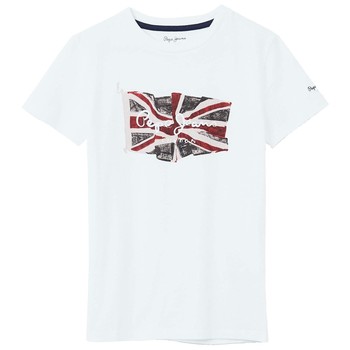 Textil Rapaz T-Shirt mangas curtas Pepe jeans FLAG LOGO SS Branco
