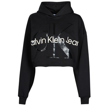 Textil Mulher Sweats Calvin Klein Jeans GLOSSY MONOGRAM HOODIE Preto