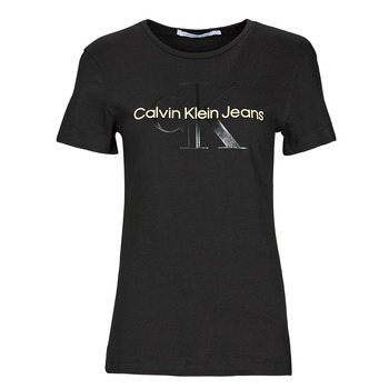 Textil Mulher T-Shirt mangas curtas Calvin Klein Jeans GLOSSY MONOGRAM SLIM TEE Preto